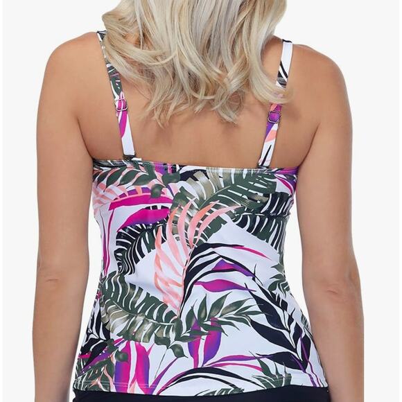 Island Escape Women's White Tropical Print Convertible Tankini Swimsuit Top 12 - Picture 3 of 5